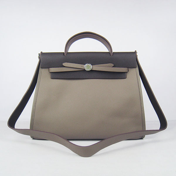 7A Replica Hermes Grey/Dark Coffee Kelly 32cm Togo Leather Bag 60667 - Click Image to Close